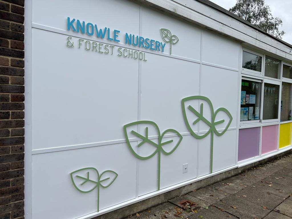 Knowle Nursery Forest School Fret Cuttering Logos for Classroom area