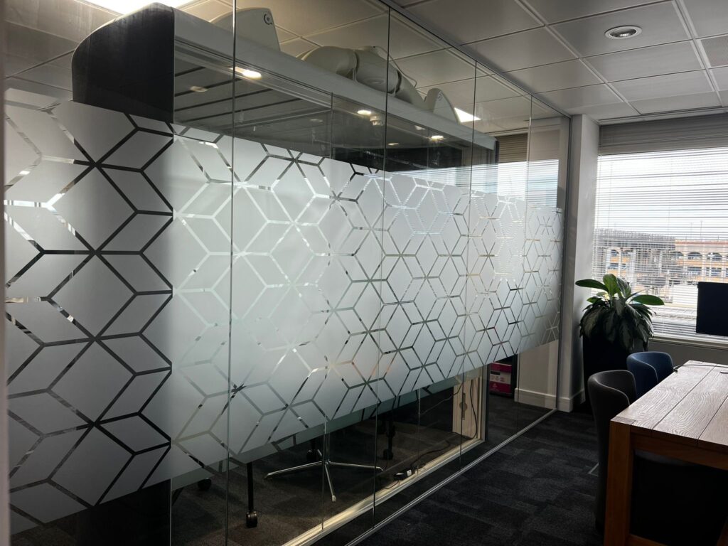 Window Manifestation for Offices: UK Requirements, Privacy Options and Branded Design Ideas - Signwrite Studios Bespoke Glass Frost Designs