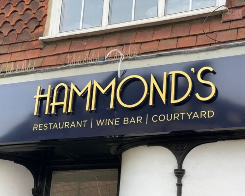 External restaurant & wine bar sign tray with vinyl graphics & foamex letters