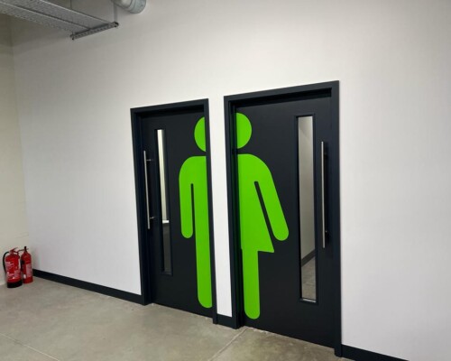 Custom printed office toilet door vinyls