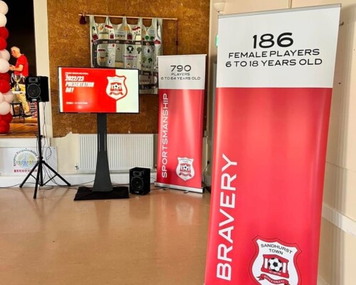 Sandhurst Football Club Awards Banners Striking red & white printed roller banners for Sandhurst Football Clubs end of season club awards