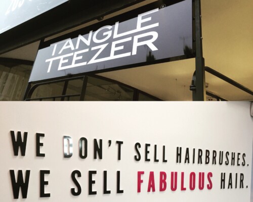 Tangle Teezer External Sign Tray and Internal Acrylic Wall Lettering Tangle Teezer External Sign Tray and Internal Acrylic Wall Lettering