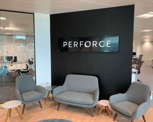 Perforce Office Interiors - Branded Internal Sign Tray Panel Perforce Office Interiors - Branded Internal Sign Tray