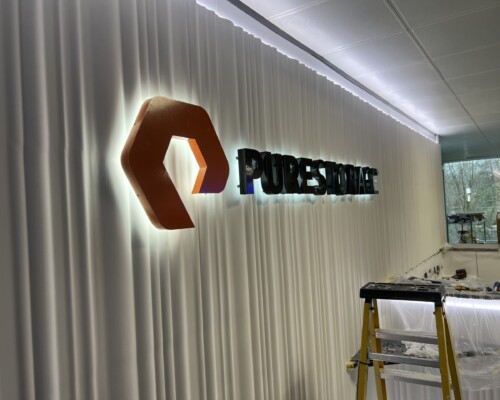 Manufactured & installed illuminated sign at Pure Storage. Manufactured & installed illuminated sign at Pure Storage in Staines.