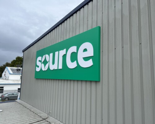 Aluminium Sign Tray with 3D Fret Cut Lettering - in company branding. Installed in Camberley Aluminium Sign Tray with 3D Fret Cut Lettering - in company branding. Installed in Camberley